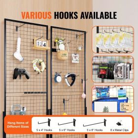 Professional Gridwall Display System 2-Pack 24"x67" Double-Sided Retail Grid Wall Panels with Sturdy T-Base & 20 Display Hooks/Clips for Boutique