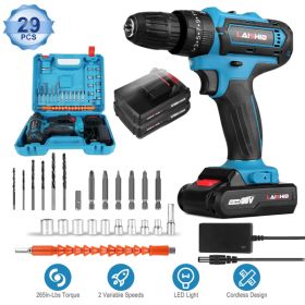 Cordless Drill Set With 2Pcs 28V Batteries and Charger 2 Variable Speeds 3/8In Keyless Chuck 265ln-lbs 25+3 Torque Positions Included 24Pcs Drill