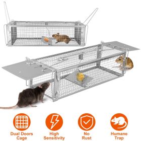 Dual Door Rat Trap Cage Humane Live Rodent Dense Mesh Trap Cage Zinc Electroplating Mice Mouse Control Bait Catch with 2 Detachable U Shaped Rod