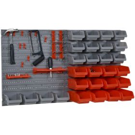 Wall Storage System: 44-Bin Pegboard Organizer with Hooks for Garage Tool Storage, Red