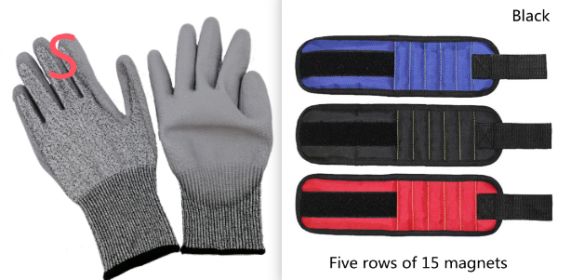Fifteen-Compartment Powerful Magnetic Wristband (Option: Black set1-Five rows of 15 magnets)