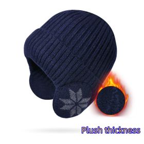 Stay Warm & Protected This Winter: Unisex Snow Flake Earmuff & Knitted Beanie Hat Set (Color: navy blue)