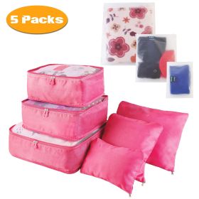 9Pcs/Set Clothes Storage Bags Water-Resistant Travel Luggage Organizer Clothing Packing Cubes for Blouse Hosiery Stocking Underwear (Quantity: 5Set(45Pcs), Color: Hotpink)